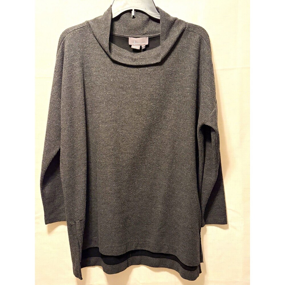 Anthropologie Gray Knit Solid Cowl Neck Pullover Sweater 3/4 Sleeve M